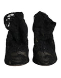 Dolce & gabbana bottines montantes noires en dentelle stretch avec motifs floraux complexes et tissu légèrement transparent