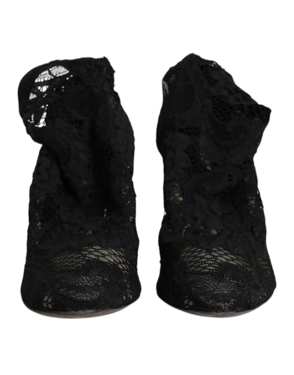 Dolce & gabbana bottines montantes noires en dentelle stretch avec motifs floraux complexes et tissu légèrement transparent