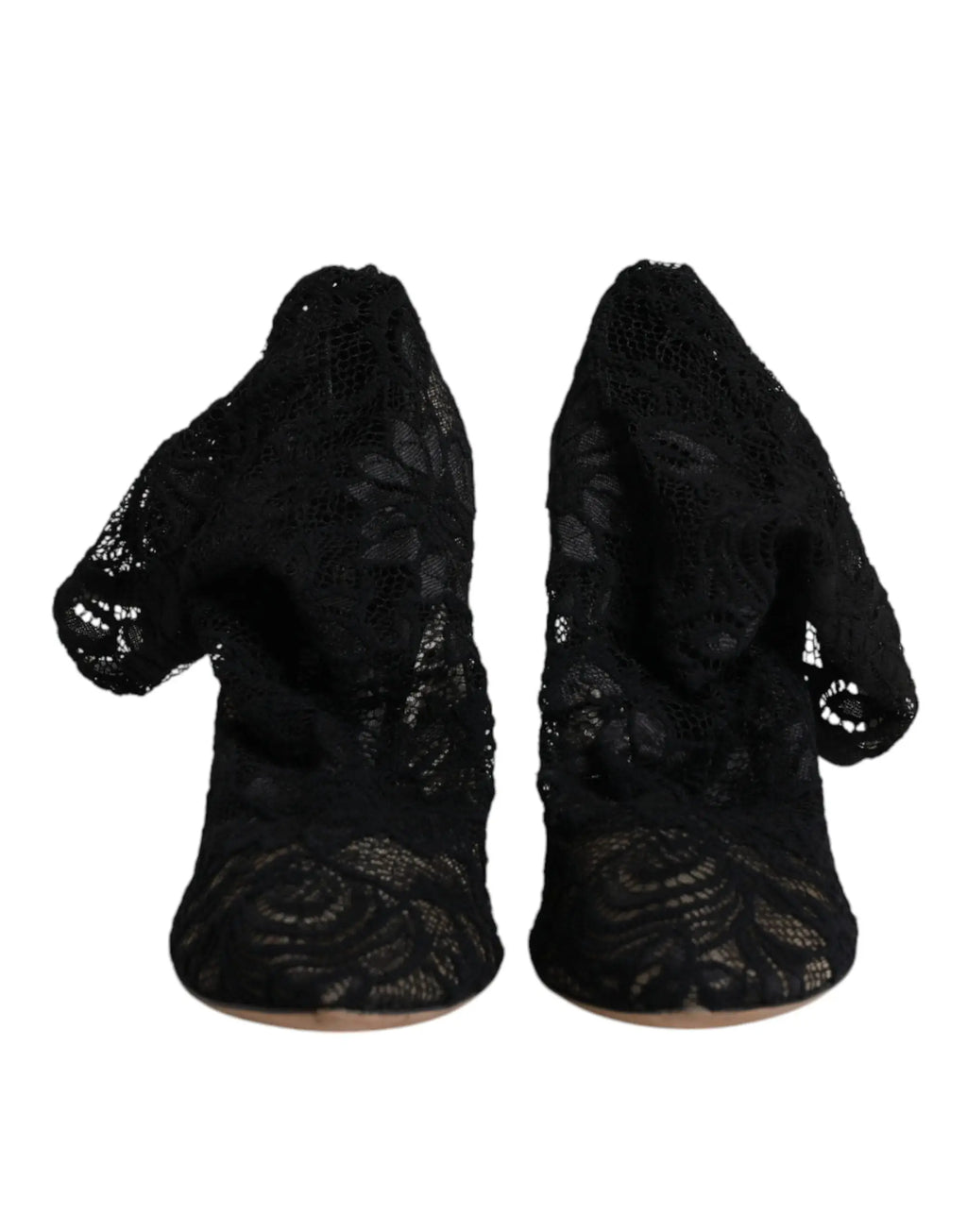 Dolce & gabbana bottines mi-mollet en dentelle noire avec motifs floraux et tissu transparent délicat