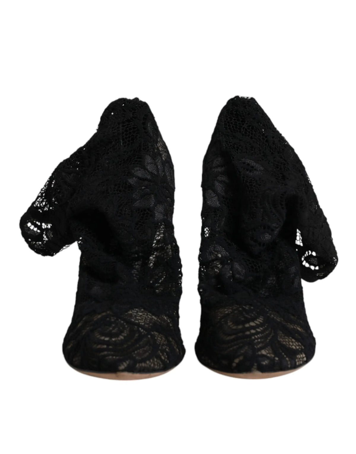 Dolce & gabbana bottines mi-mollet en dentelle noire avec motifs floraux et tissu transparent délicat