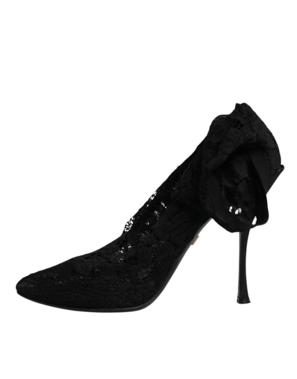Dolce & gabbana bottes mi-mollet en dentelle noire à talons avec nœud décoratif à la cheville
