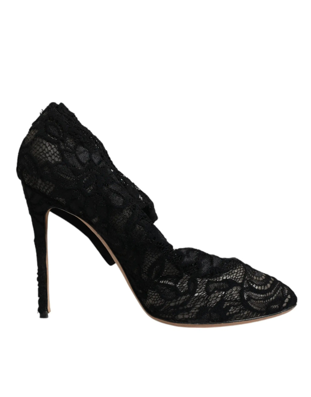 Dolce & gabbana chaussures bottes mi-mollet en dentelle noire extensible avec talon stiletto fin et motifs floraux délicats