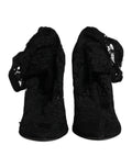 Dolce & gabbana bottes mi-mollet en dentelle noire avec motifs floraux et talons hauts au cuir stretch