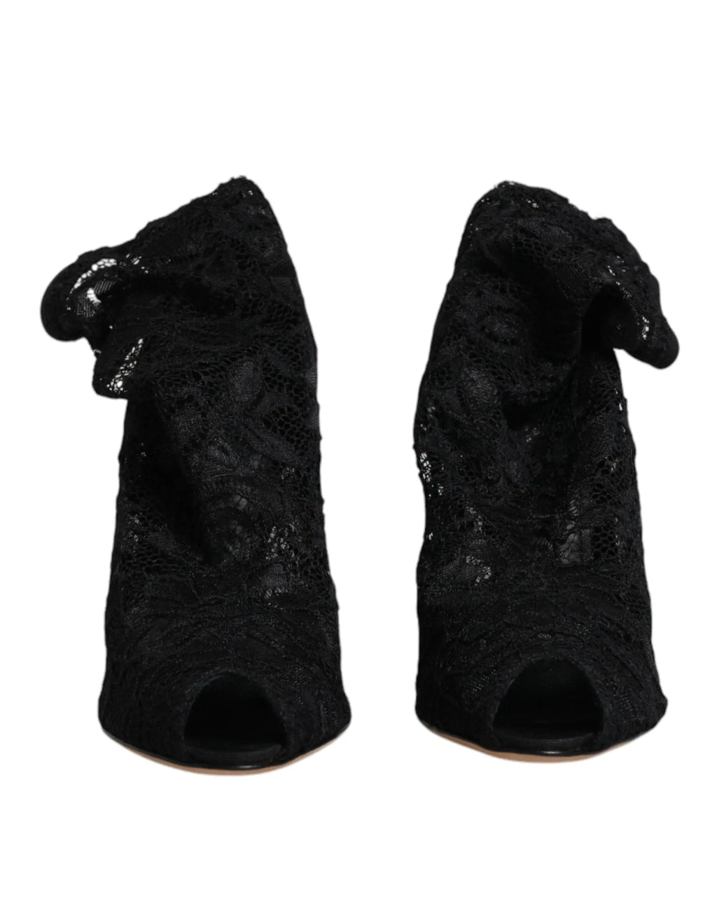 Dolce & gabbana bottines mi-mollet en dentelle noire avec talons stretch et noeud volanté vu de dos