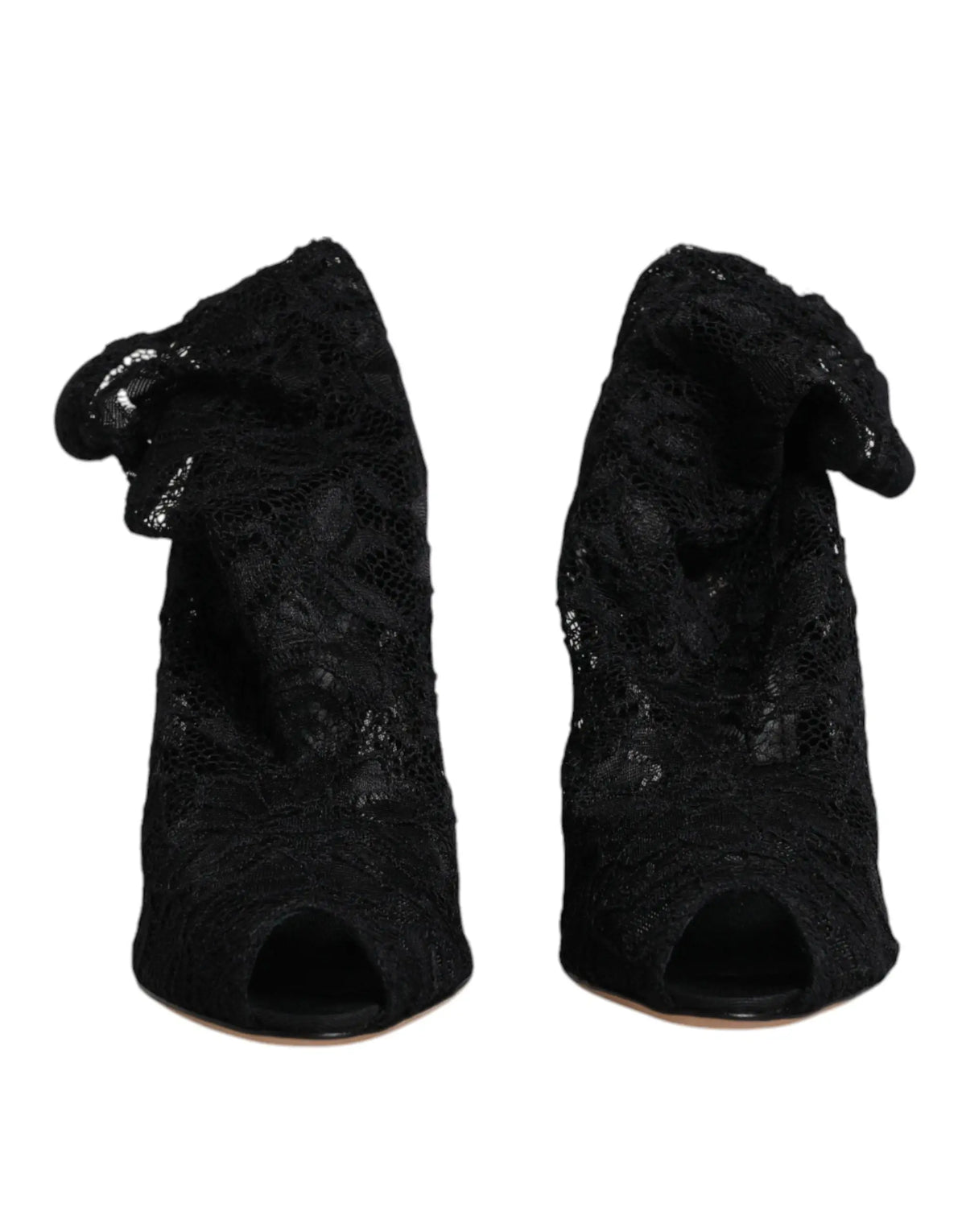 Dolce & gabbana bottines mi-mollet en dentelle noire avec talons stretch et noeud volanté vu de dos