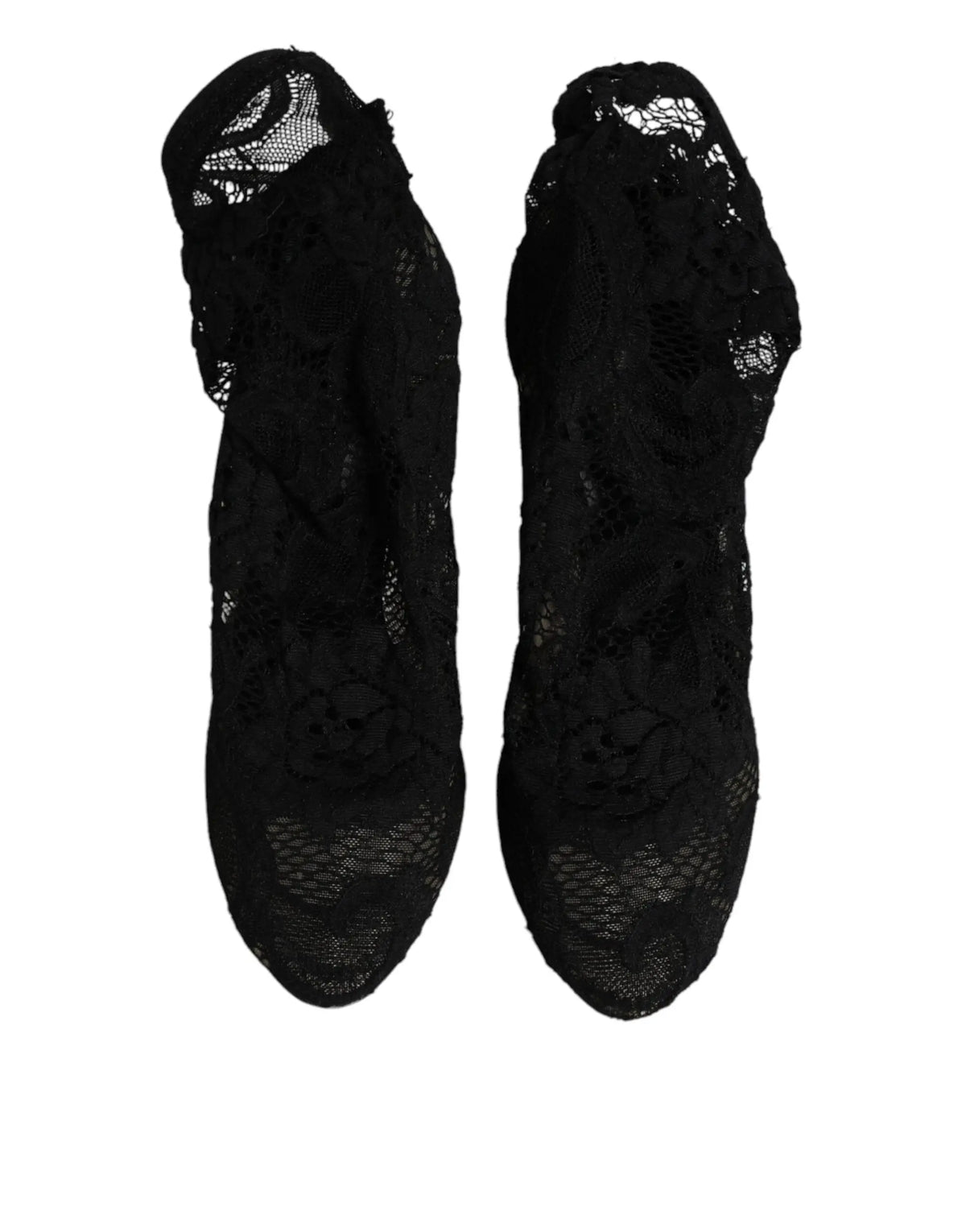 Bottes mi-calf noires en dentelle dolce & gabbana avec motifs floraux et dessus texturé légèrement effiloché