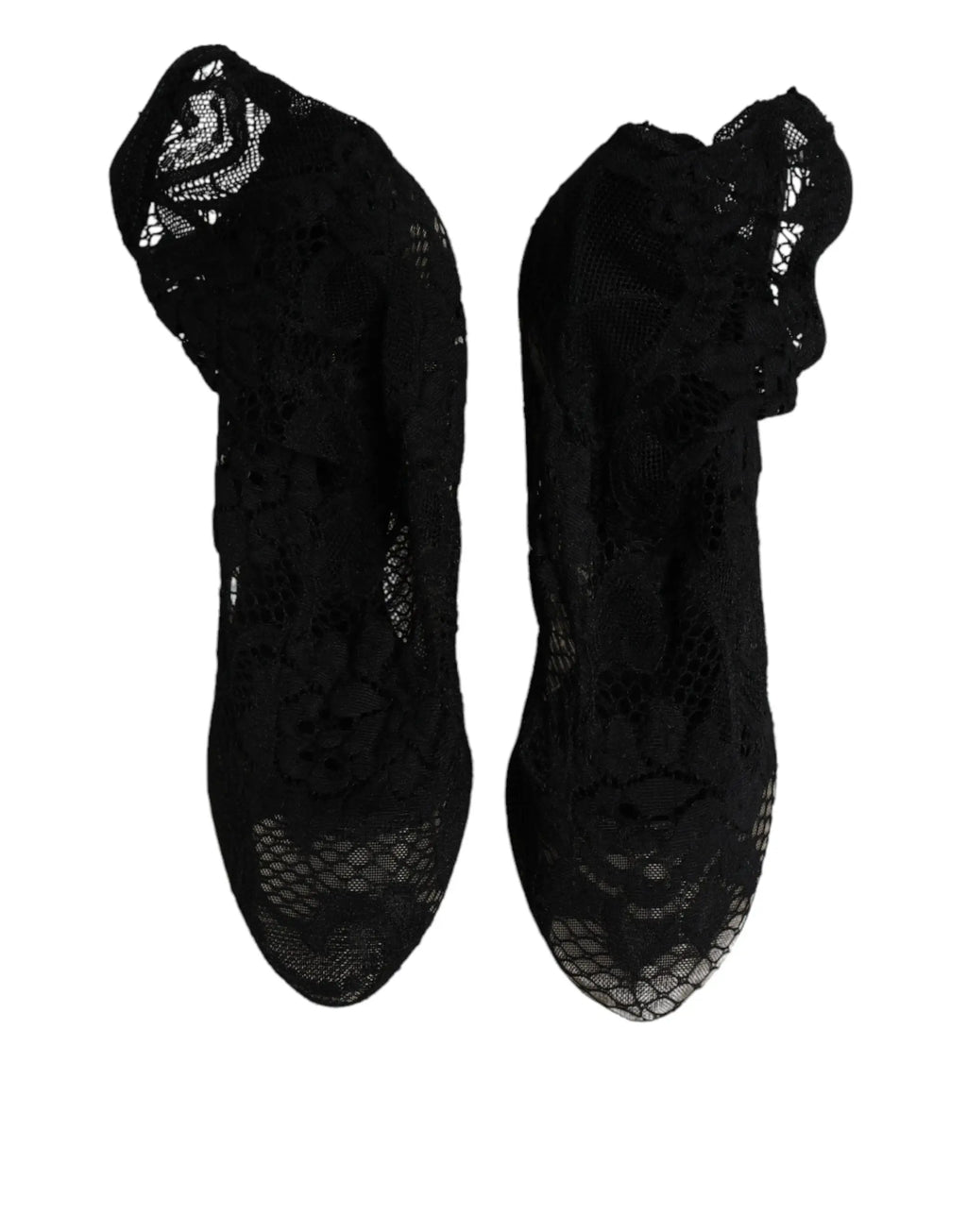 Dolce & gabbana bottes montantes mi-mollet en dentelle noire avec talons et motifs floraux délicats transparentes