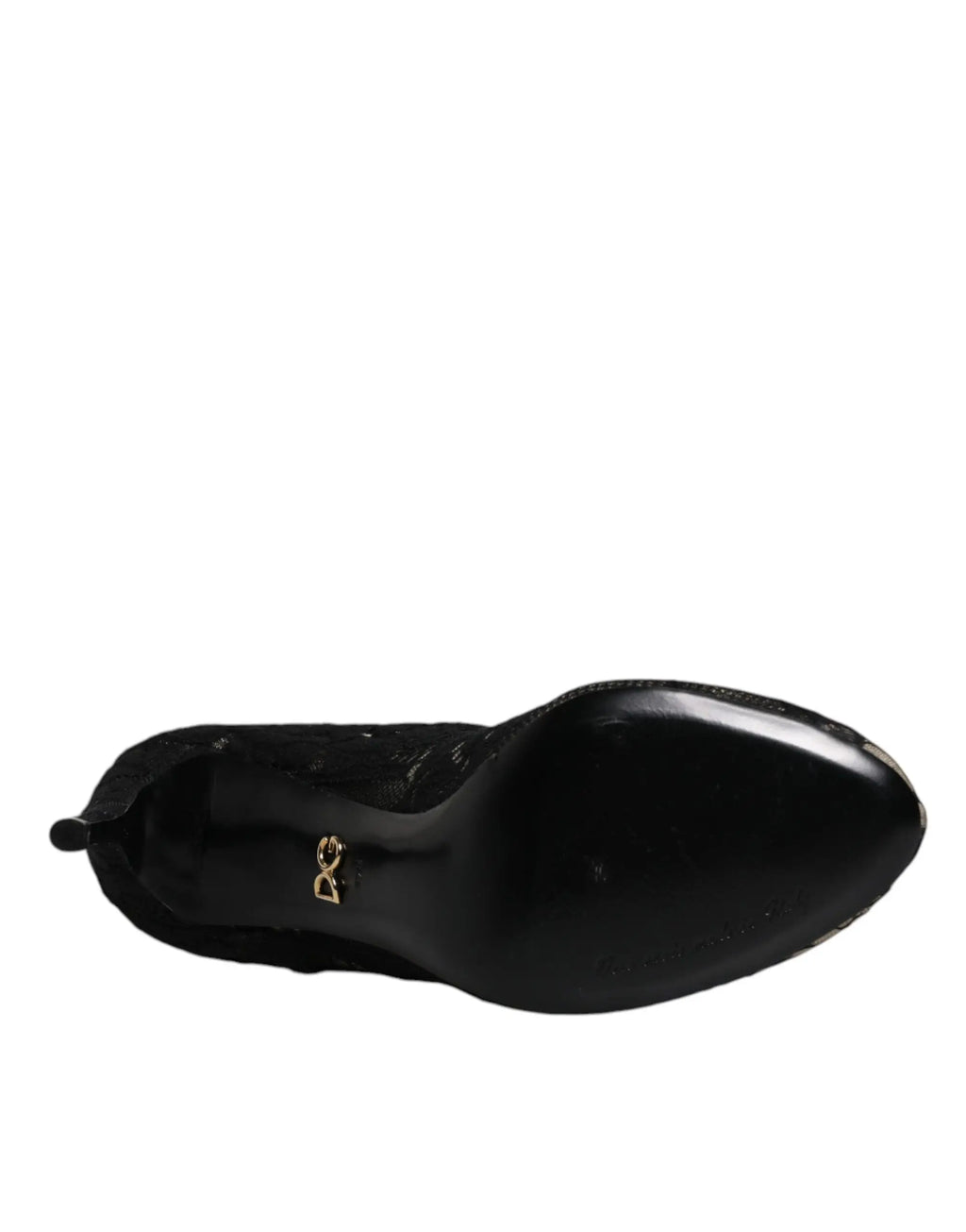 Bottes mi-mollet dolce & gabbana en cuir verni noir avec talons et logo doré sur la semelle intérieure