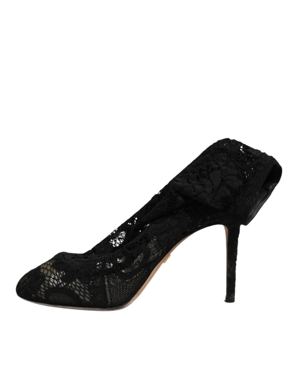 Dolce & gabbana chaussures bottes mi-mollet en dentelle noire avec talon aiguille fin et motif floral délicat