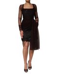 Robe noire dolce & gabbana en tulle drapé avec manches longues transparentes et sequins noire élégante