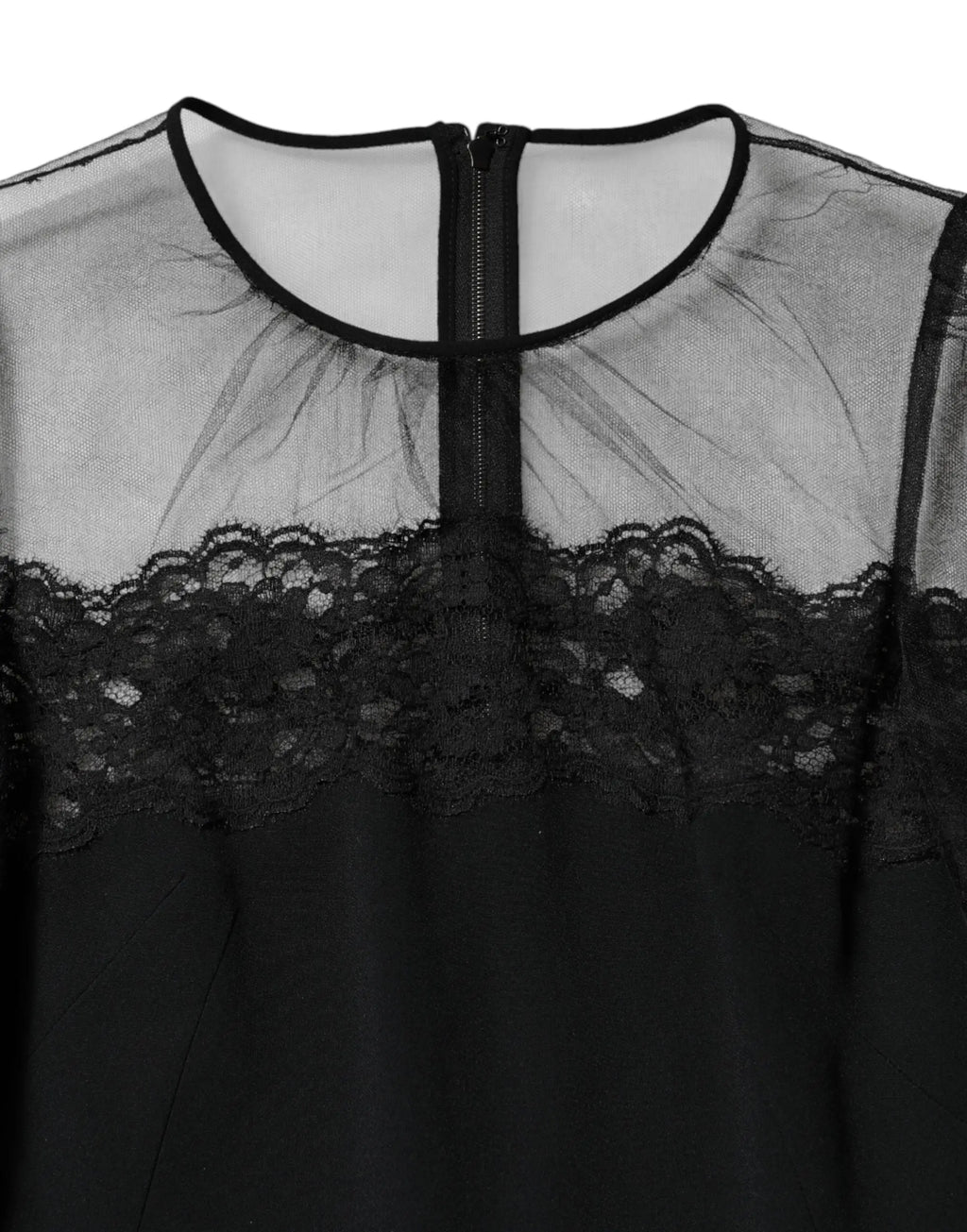 Blouse noire dolce & gabbana en nylon tulle avec zip central et dentelle transparentes en maille délicate