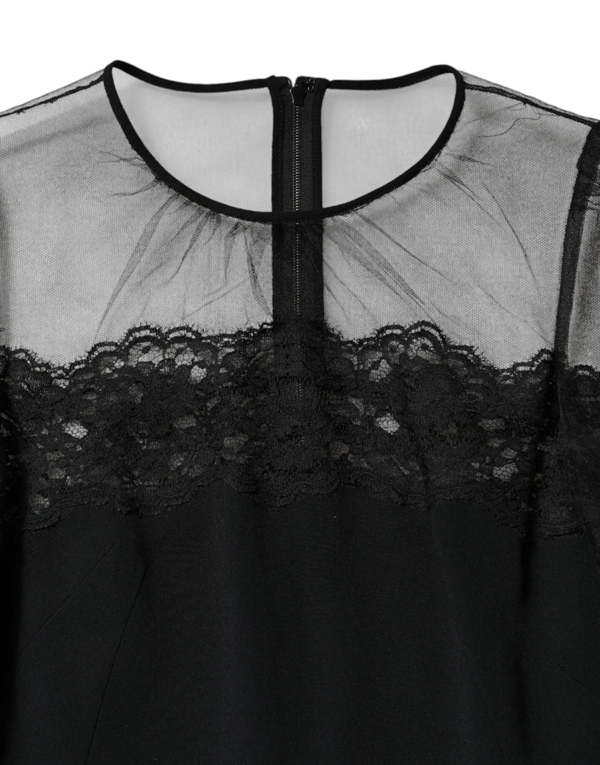 Blouse noire dolce & gabbana en nylon tulle avec zip central et dentelle transparentes en maille délicate