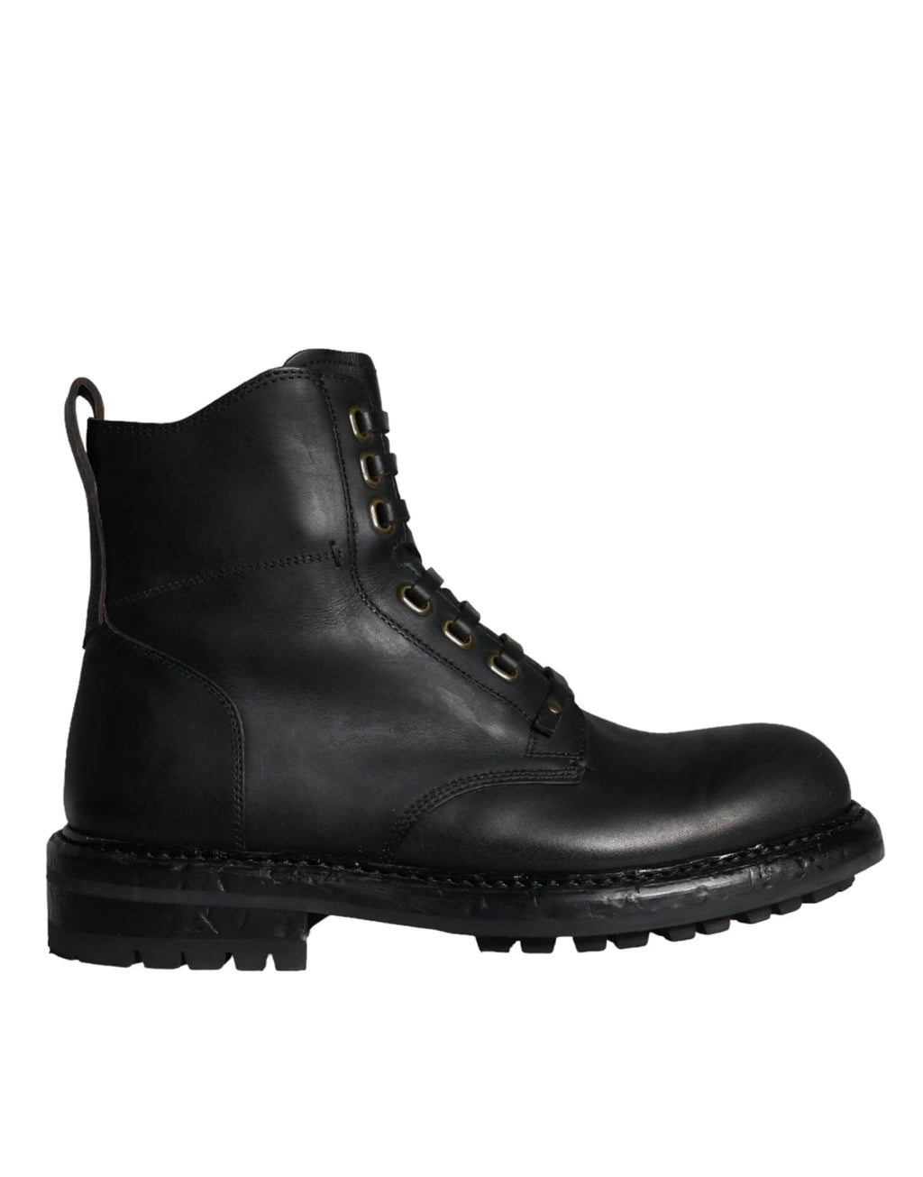 Bottes mi-mollet dolce & gabbana en cuir noir à lacets avec semelle en caoutchouc robuste pour homme