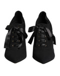Dolce & gabbana chaussures à talons aiguilles noirs en daim avec lacets en ruban satin