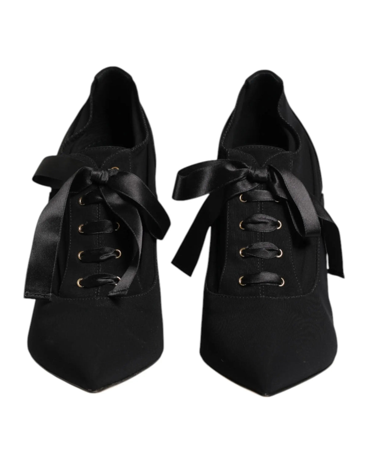 Dolce & gabbana chaussures à talons aiguilles noirs en daim avec lacets en ruban satin