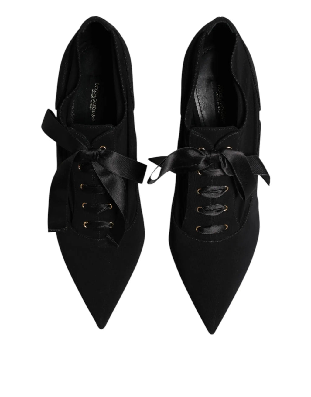 Dolce & gabbana escarpins noirs en daim à talons aiguilles avec lacets en satin et œillets dorés