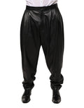 Pantalon homme dolce & gabbana en cuir agneau noir avec pli et coupe évasée décontractée