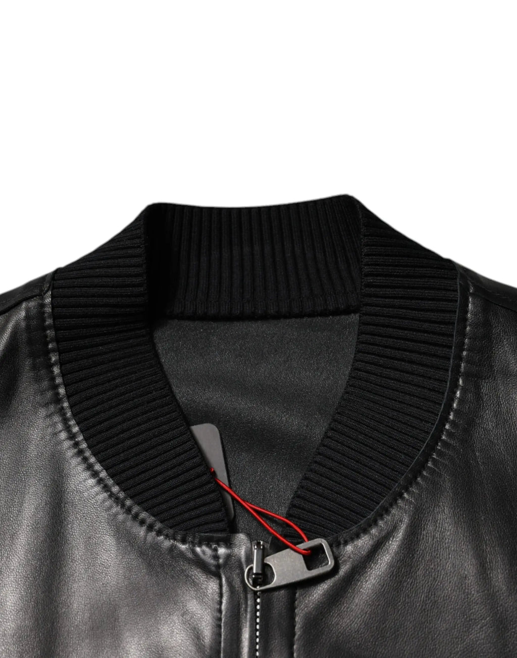 Veste blouson biker dolce & gabbana en agneau noir avec fermeture éclair argentée et col en tricot côtelé