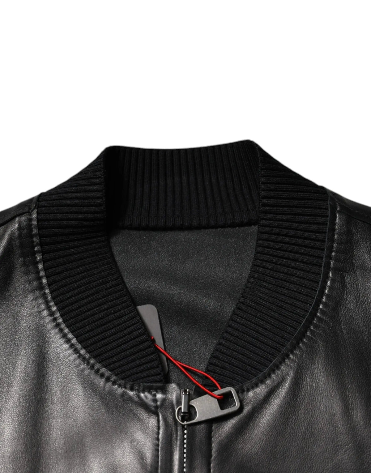Veste blouson biker dolce & gabbana en agneau noir avec fermeture éclair argentée et col en tricot côtelé