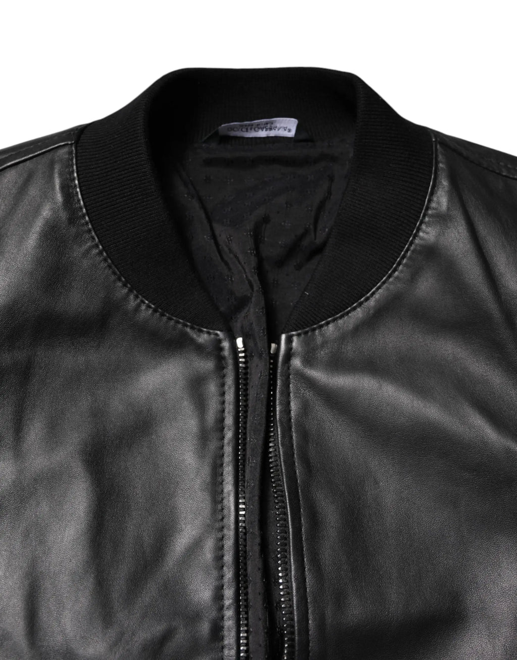 Dolce & gabbana veste biker en cuir dagneau noir avec fermeture eclair integrale et col cotele