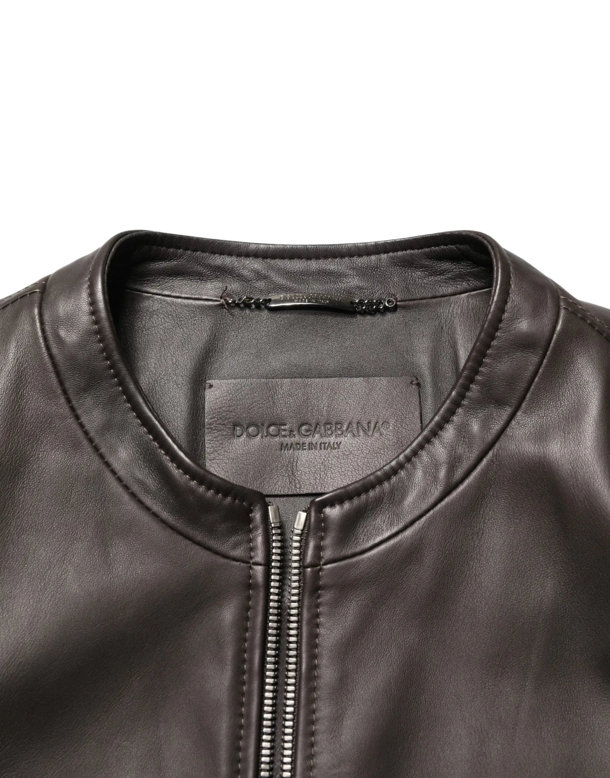 Veste en cuir agneau noir dolce & gabbana bomber élégante au design minimaliste avec étiquette visible