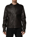 Dolce & gabbana veste motard en agneau noir avec fermeture éclair centrale et deux poches avant en cuir