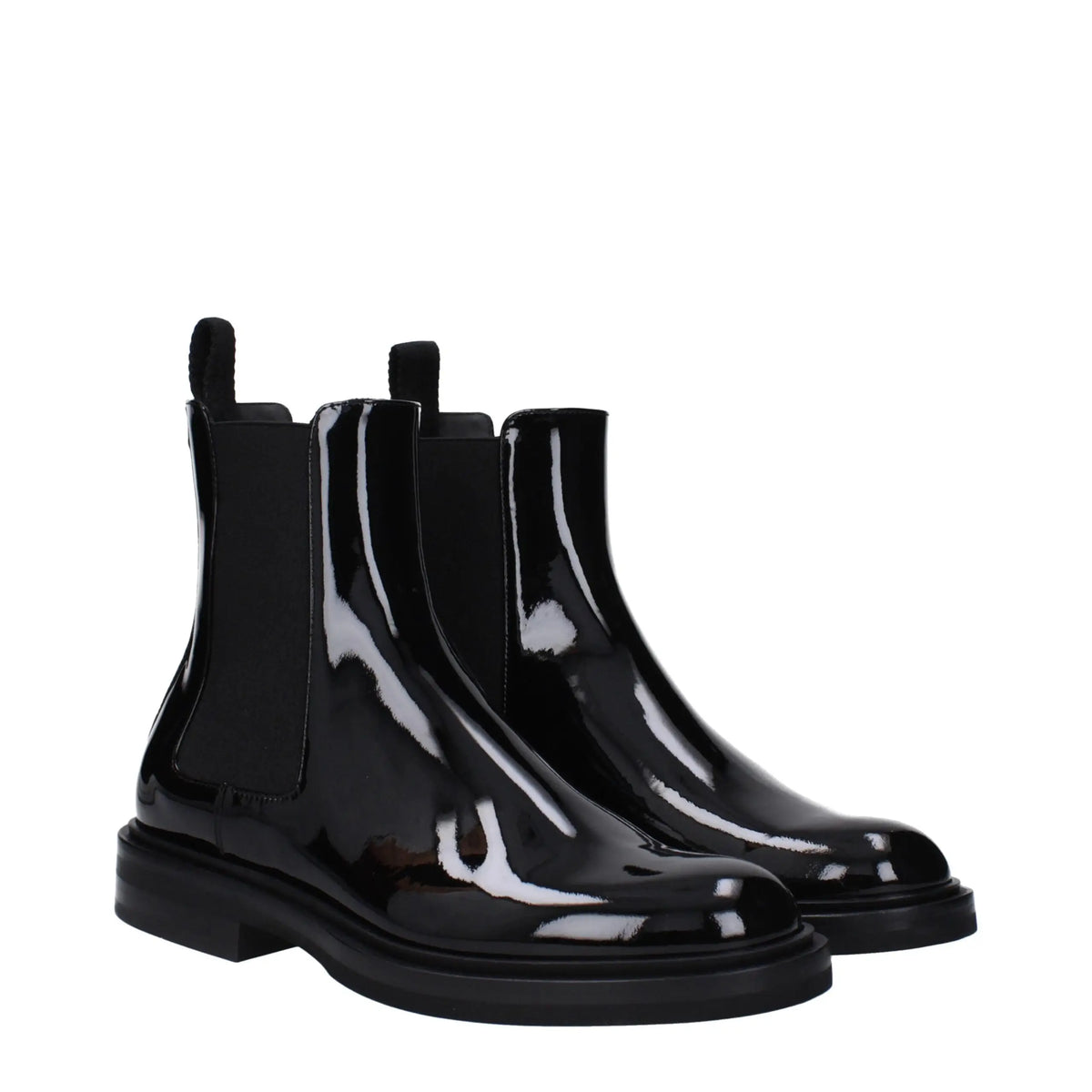 Dolce & gabbana bottines noires en cuir verni avec panneaux élastiques et semelle gomme épaisse