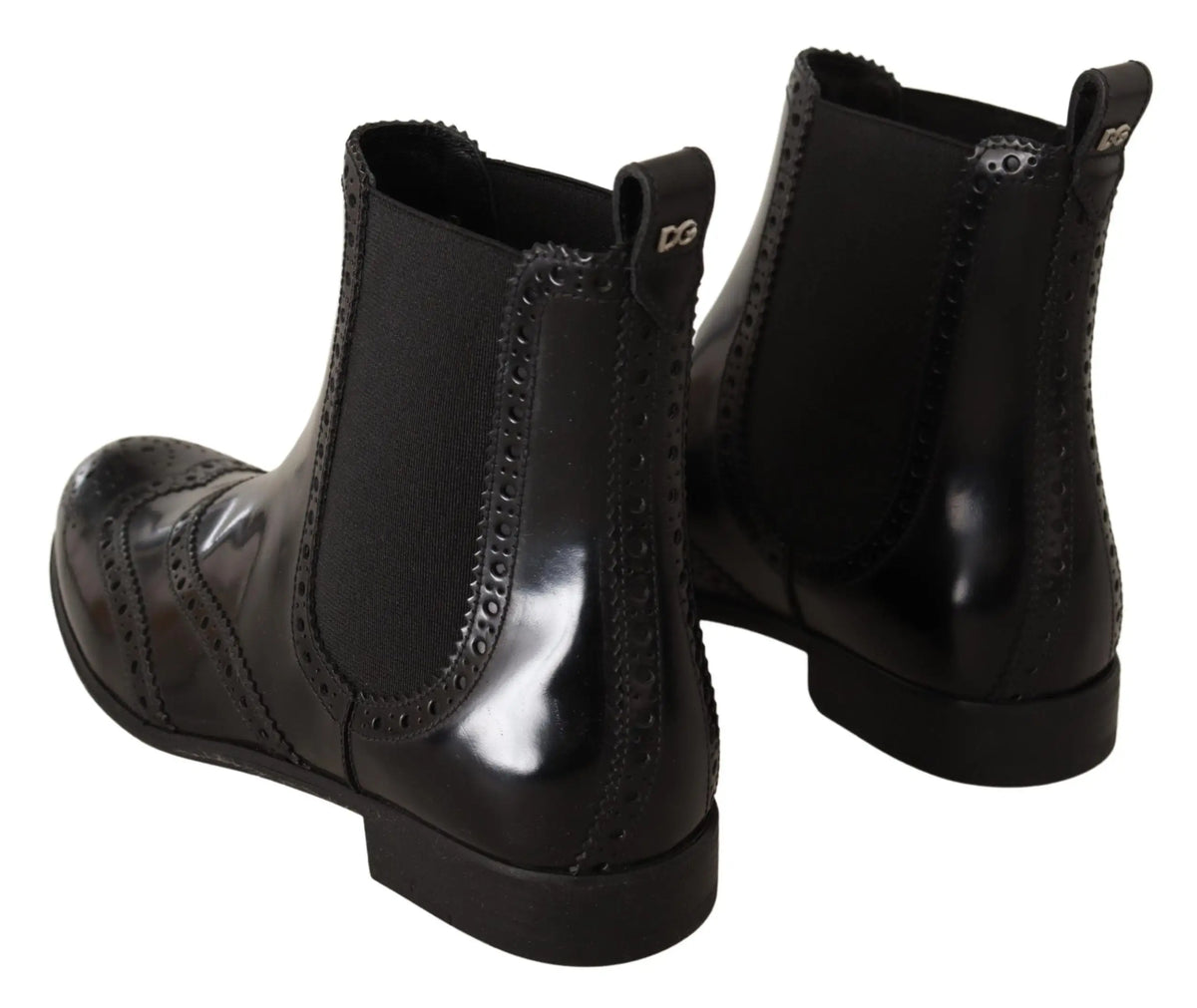 Dolce & Gabbana bottines plates en cuir noir avec cuir verni brogue et panneaux elastiques type chelsea