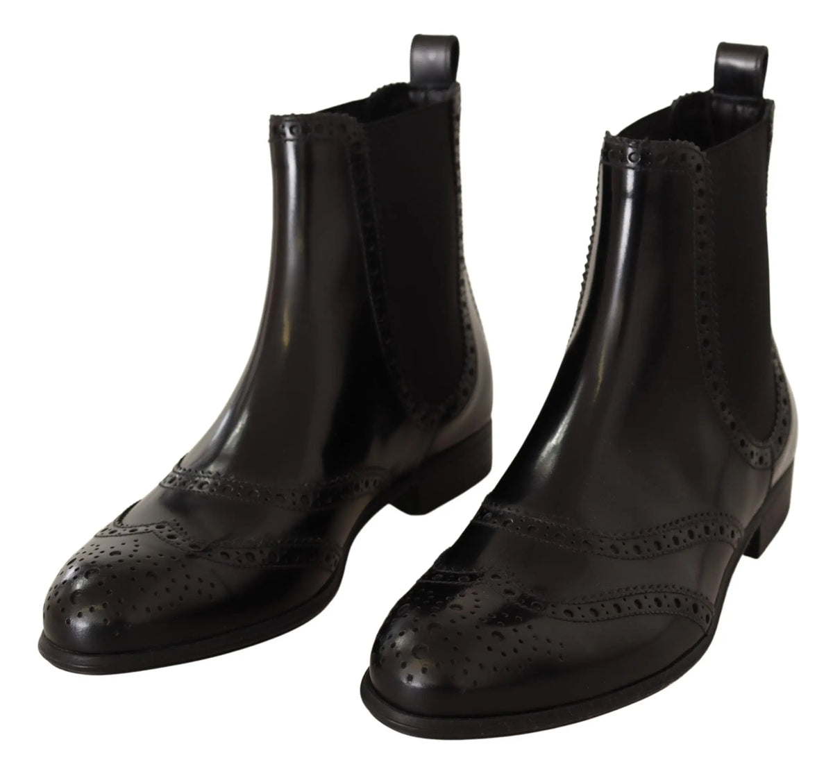 Chelsea boots noires en cuir verni avec détails brogue et panneaux élastiques dolce & gabbana