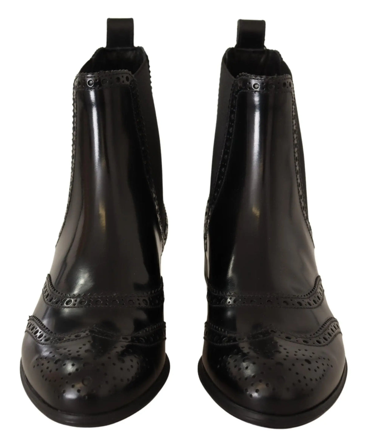 Dolce & Gabbana bottines plates en cuir noir verni avec détails brogue et panneaux élastiques latéraux