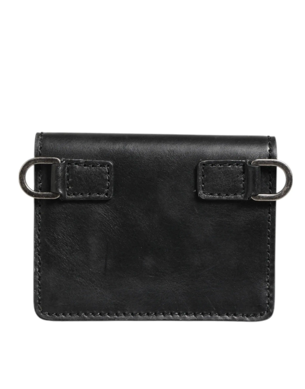 Dolce & gabbana portefeuille noir en cuir avec deux anneaux en d métal et coutures visibles pour homme