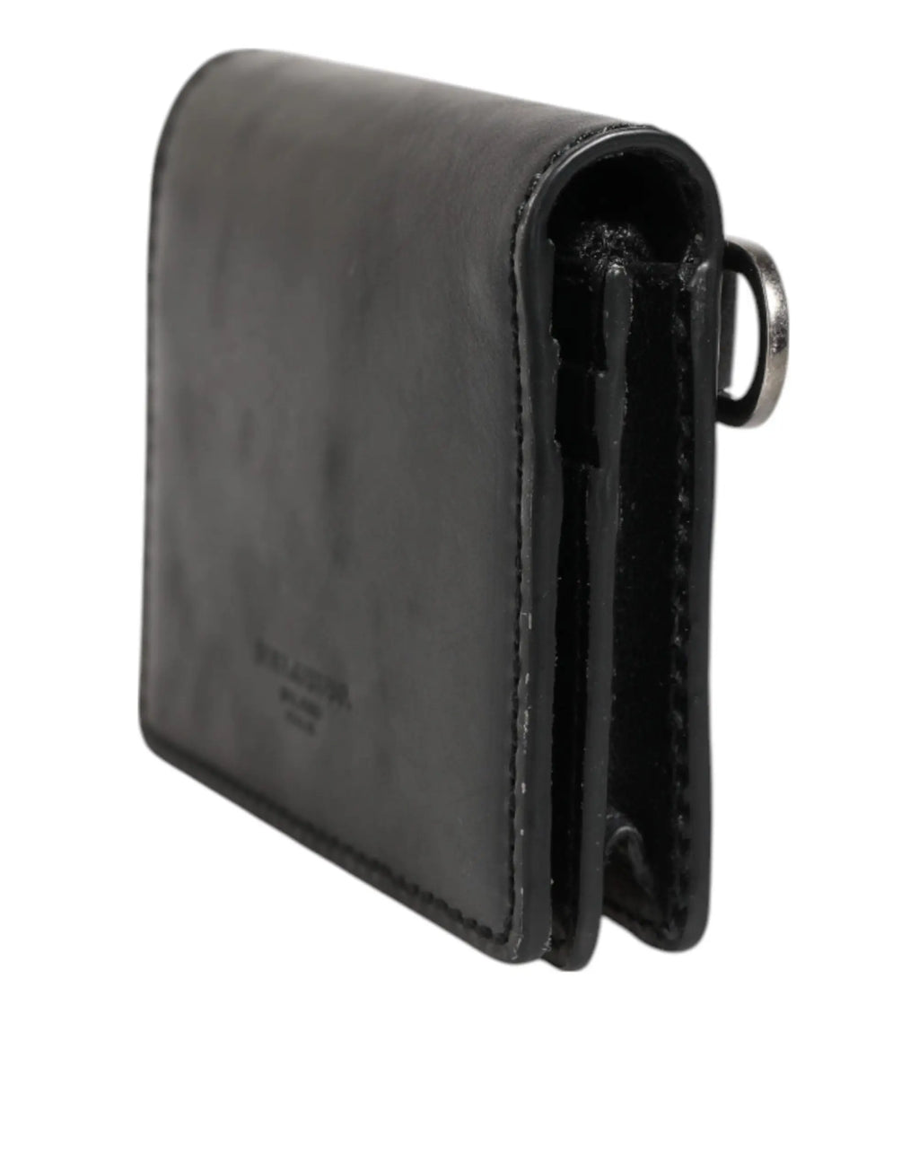 Porte-monnaie noir en cuir dolce et gabbana avec anneau métallique argenté pour clés et cartes homme