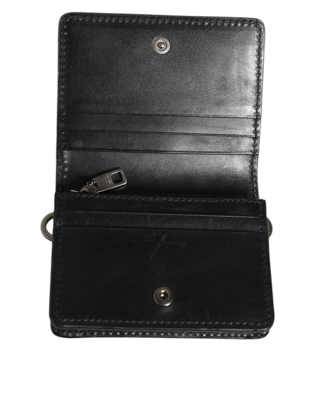 Dolce & gabbana portefeuille noir en cuir avec boutons-pression argentés et fermeture éclair pour homme