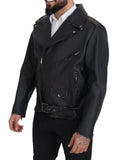 Veste motard en cuir noir dolce & gabbana avec design classique et fermetures éclair sur la poitrine et les manches
