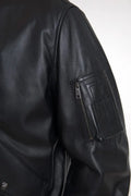 Dolce & gabbana blouson bomber noir en cuir avec poche zippée sur la manche