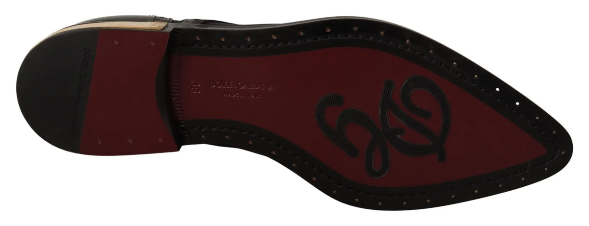 Dolce & gabbana chaussures brogues en cuir noir avec semelle intérieure rouge logo noir et coutures apparentes