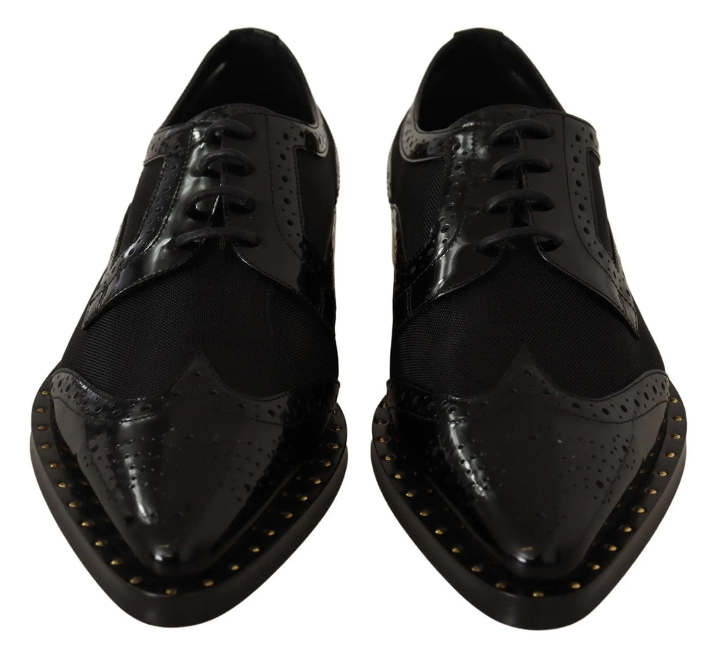 Dolce & gabbana chaussures brogues en cuir noir avec empiècements en mesh et studs dorés sur le bout