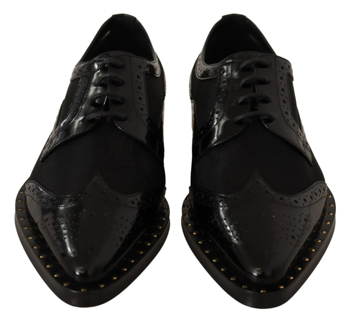 Dolce & gabbana chaussures brogues en cuir noir avec empiècements en mesh et studs dorés sur le bout