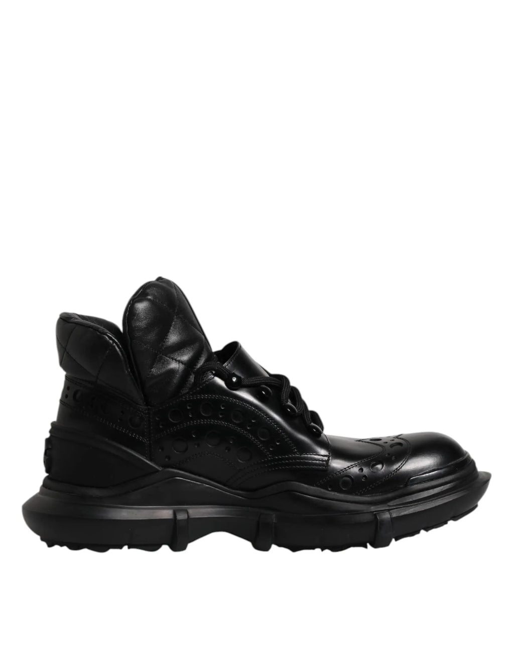 Dolce & gabbana bottines homme en cuir noir avec semelle en caoutchouc épaisse et détails matelassés au talon
