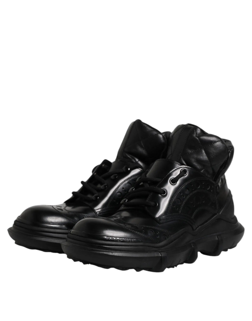 Dolce & gabbana bottines noires en cuir verni homme avec semelle épaisse en caoutchouc et détails embossés