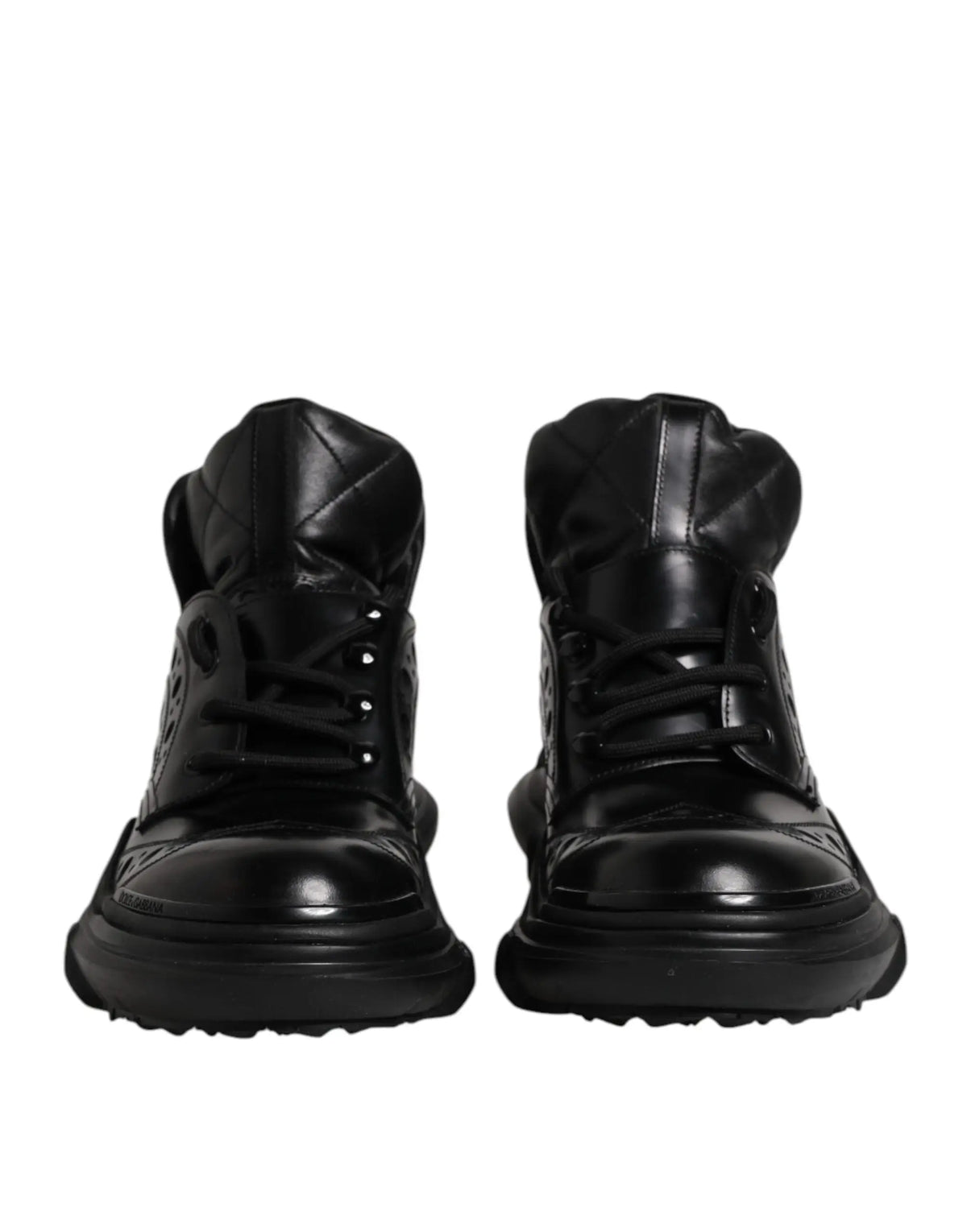 Baskets montantes noires dolce & gabbana en cuir matelassé avec semelles en caoutchouc épaisses pour homme
