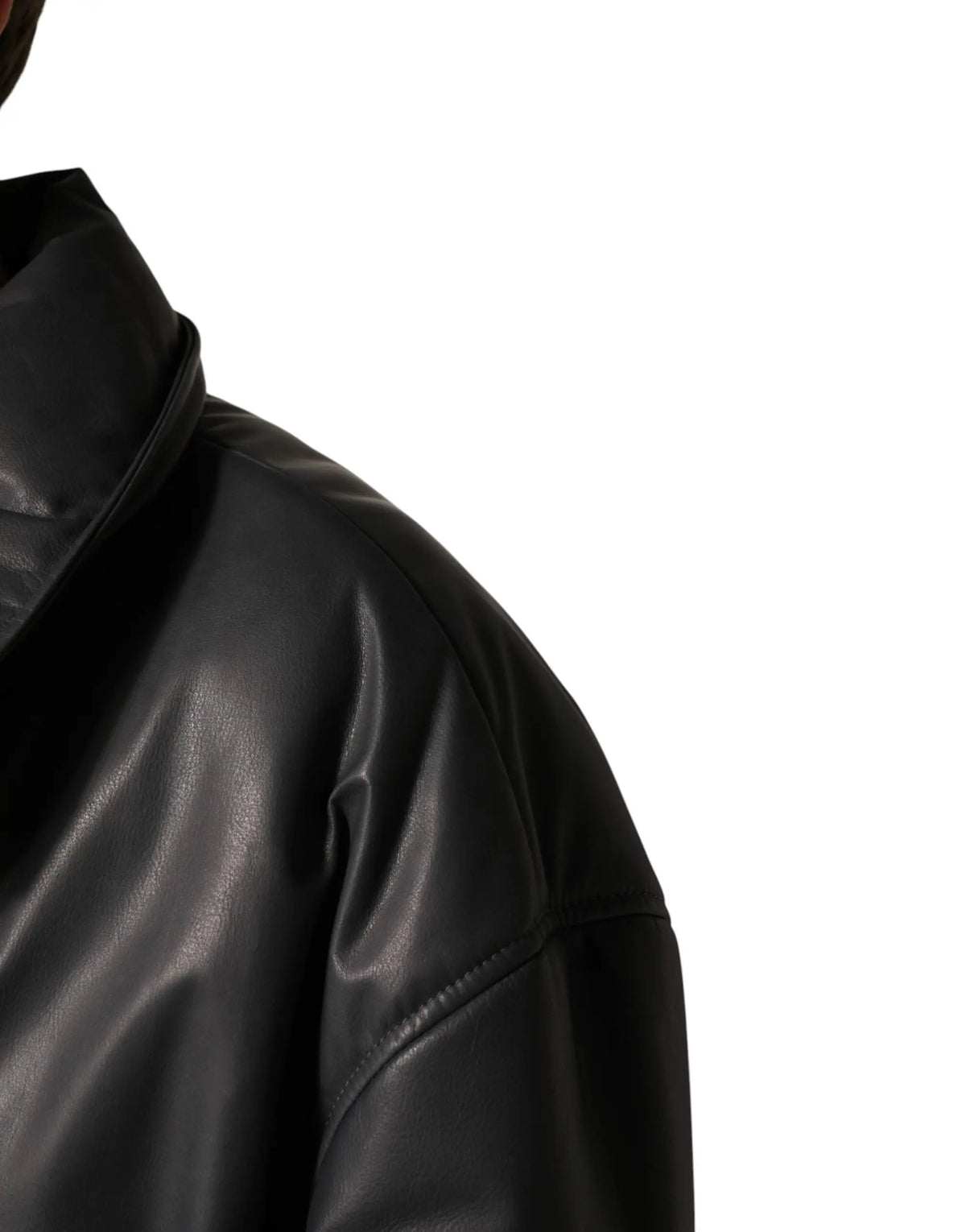 Dolce & gabbana noir veste trench en cuir synthétique avec col haut et finition lisse et brillante