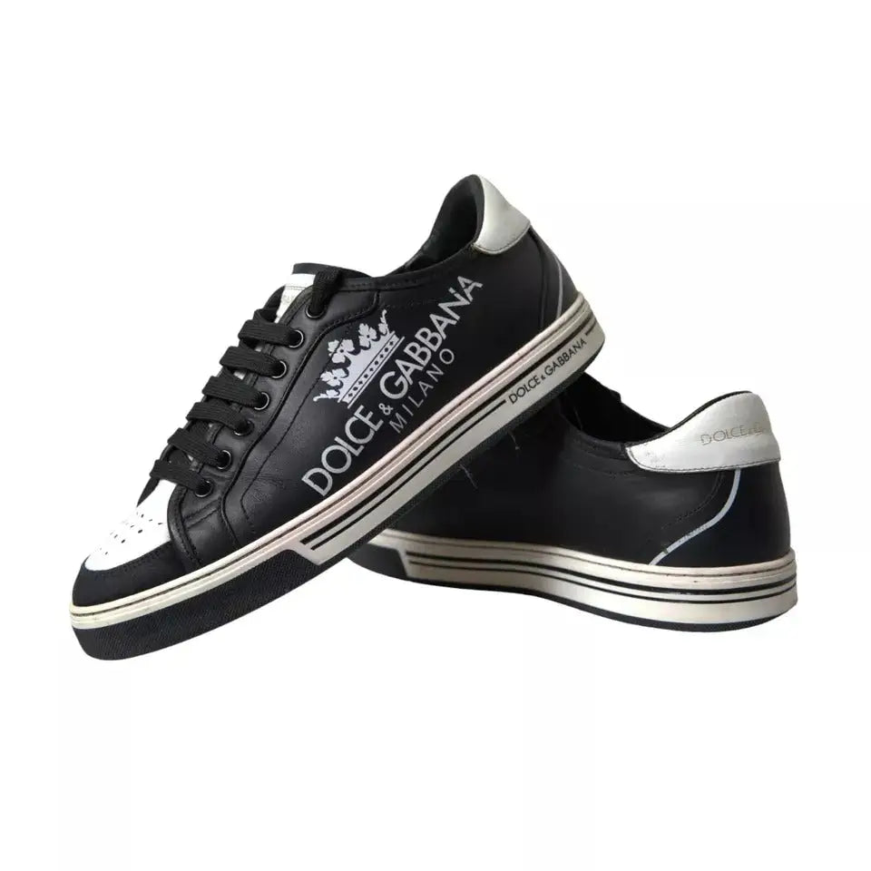 Baskets homme dolce gabbana milano en cuir noir avec accents blancs et logo couronne sur le côté