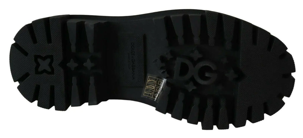 Semelle noire en caoutchouc avec motif de crampons agressifs et logo d&g embossé des bottes de combat en cuir dolce & gabbana