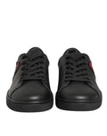Dolce & gabbana baskets en cuir noir avec patchs en forme de cœur rouge pailleté sur les côtés