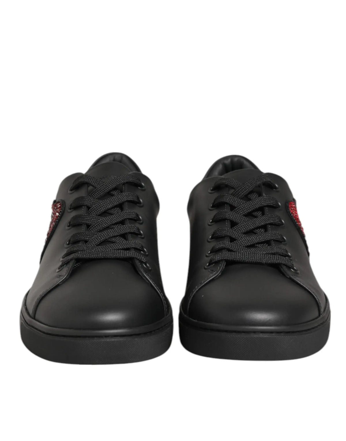 Dolce & gabbana baskets en cuir noir avec patchs en forme de cœur rouge pailleté sur les côtés