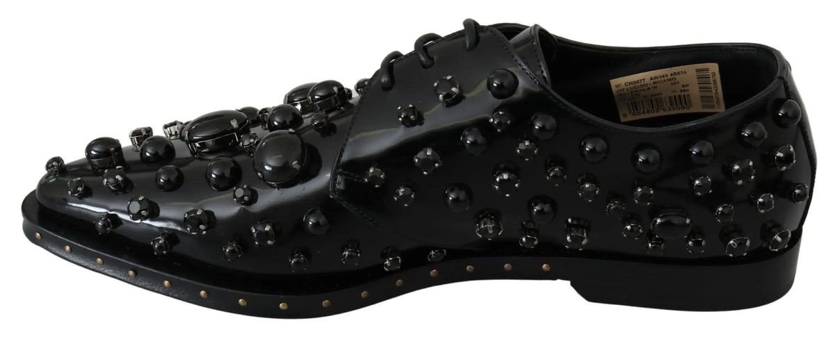 Dolce & gabbana chaussures brogue en cuir noir avec cristaux et clous sphériques noirs en cuir verni