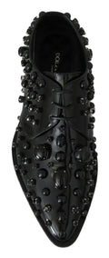 Dolce & gabbana black leather crystals dress brogue shoes en cuir verni avec clous sphériques noirs brillants