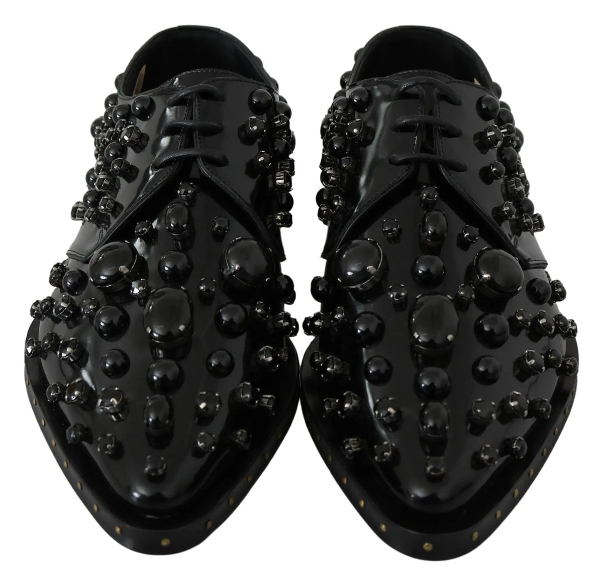 Dolce & gabbana chaussures brogues en cuir noir ornées de perles et clous noirs brillants en cuir verni