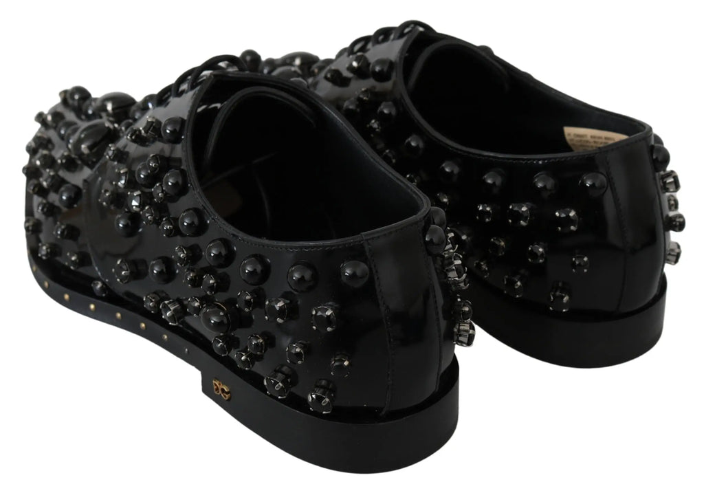 Dolce & gabbana chaussures brogues noires en cuir verni avec nombreux clous sphériques noirs